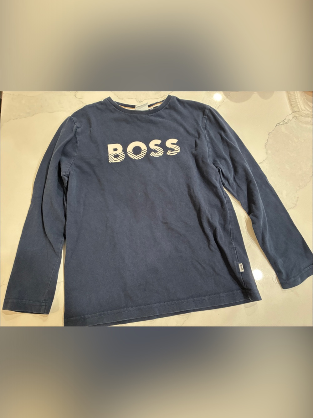 Boss Navy Crewneck Sweater with White Logo